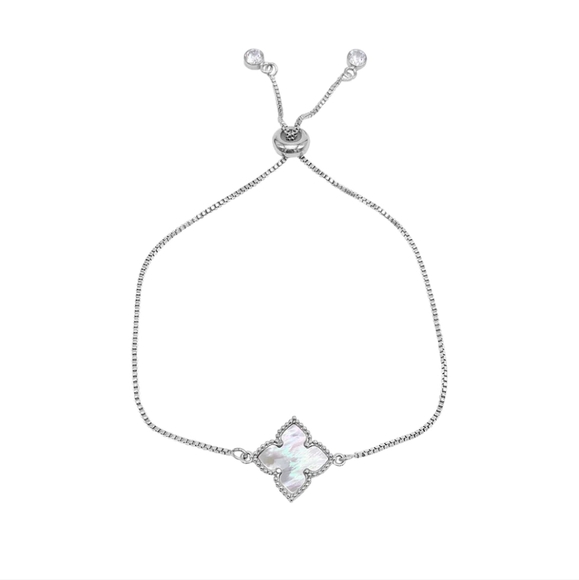 adornia Jewelry - White Mother of Pearl Flower Adjustable Bolo Bracelet Silver #8